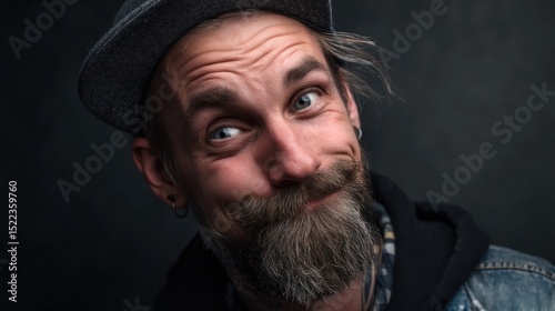 Photograph a portrait capturing a hint of playful mischief-a slight smirk, raised eyebrow, and an almost secretive glance. Controlled, even studio lighting accentuates the gentle rebellion