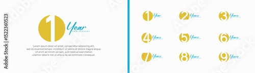 set of anniversary logo style with handwriting. vector design blue and yellow color for celebration