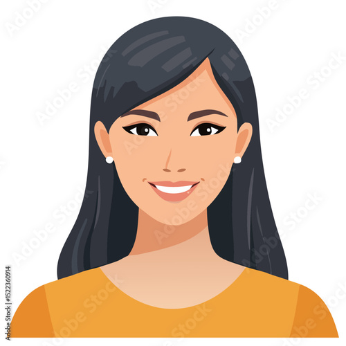 Flat Vector. Portrait of only one Woman. Simple Background.