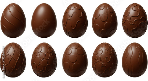Realistic Collection of Chocolate Easter Eggs with Transparent Background