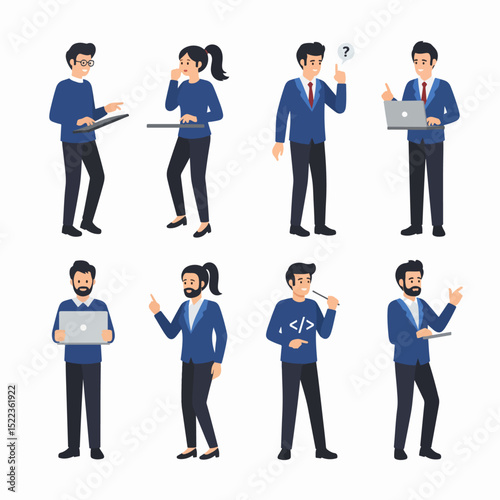 Business professionals presenting ideas and using devices