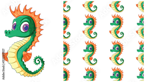 Colorful Seahorse Vector Pattern