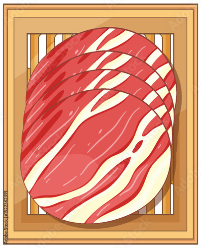 Vector Illustration of Sliced Marbled Meat on Tray