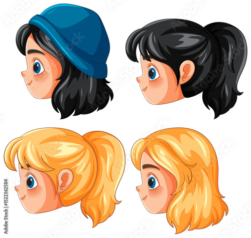 Colorful Cartoon Girl Hairstyles Collection