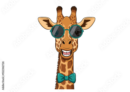 Cool Giraffe in Sunglasses and Bow Tie Fun Animal Illustration