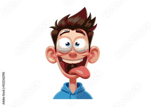Joyful Cartoon Boy Illustration Playful Expression, Happy Face, Digital Art