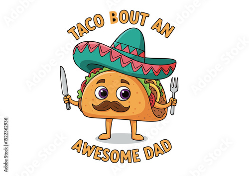 Taco Bout an Awesome Dad Father's Day Funny Cartoon Illustration