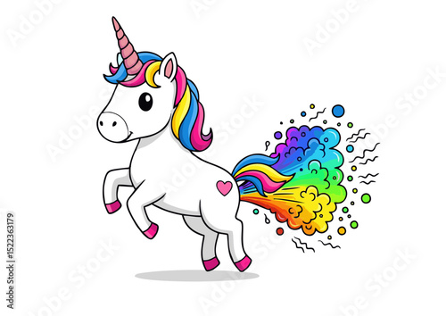 Rainbow Unicorn Butt Fart Cute Cartoon Illustration of a Magical Creature