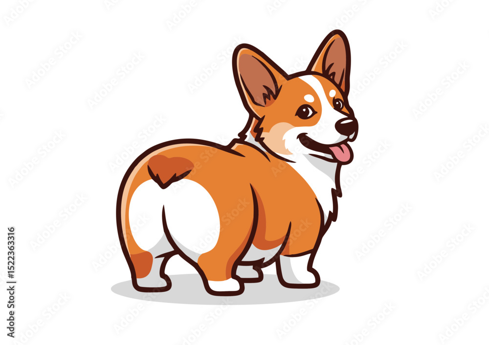 Fototapeta premium Adorable Cartoon Corgi Illustration Happy Dog Butt, Funny Pet Design, Vector Graphic