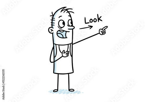 Excited Cartoon Character Pointing and Saying 'Look!'