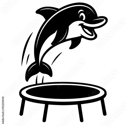 Cheerful Dolphin Jumping on a Trampoline - Playful Marine Animal Vector Illustration