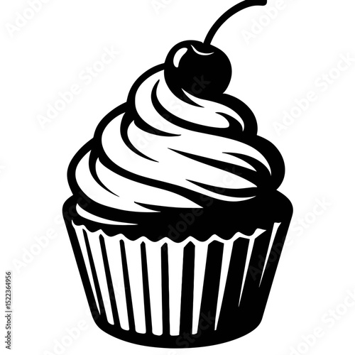 Sweet Cupcake with Cherry Topping - Classic Bakery Dessert Icon
