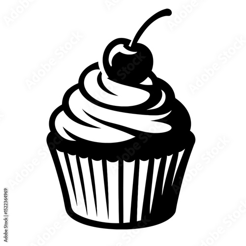Sweet Cupcake with Cherry Topping - Classic Bakery Dessert Icon