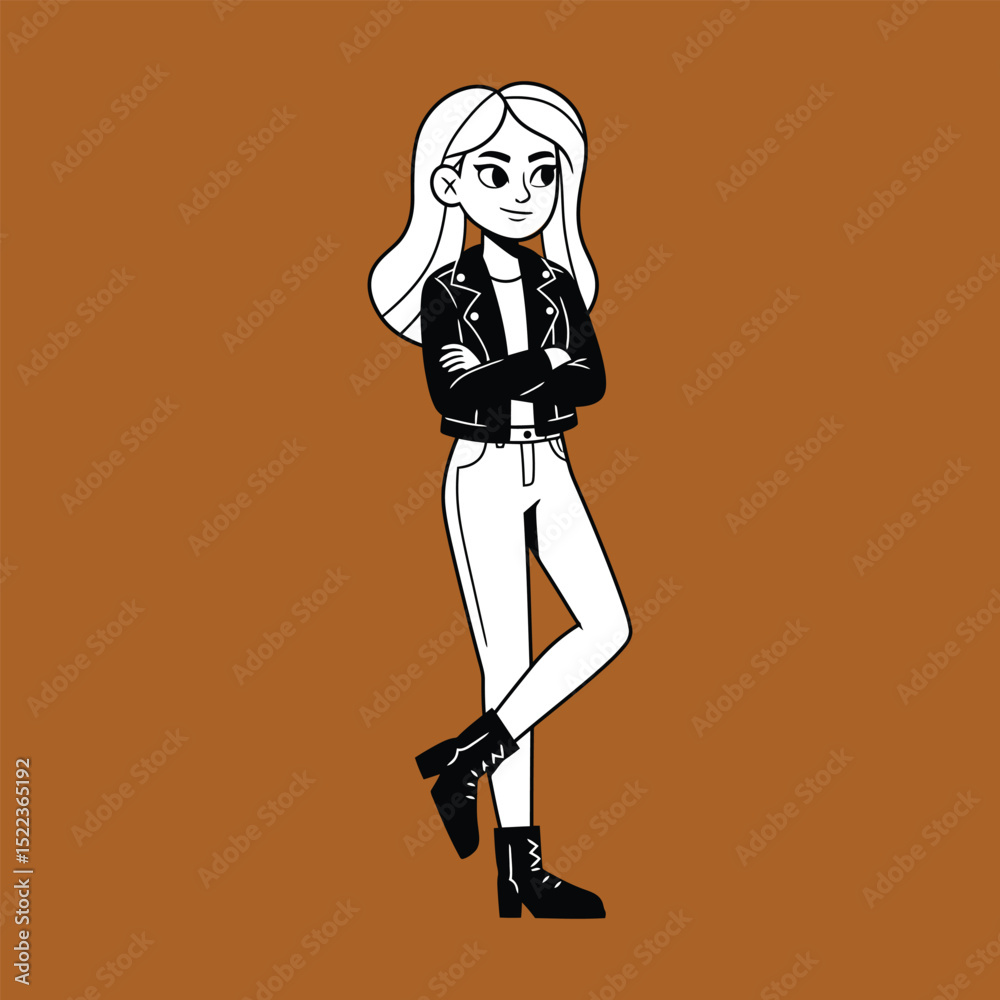 Obraz premium Fashionable Girl in Leather Jacket
