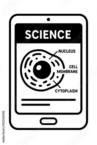 Science Education Tablet Icon with Cell Diagram - Biology, Learning, and Digital Technology Concept