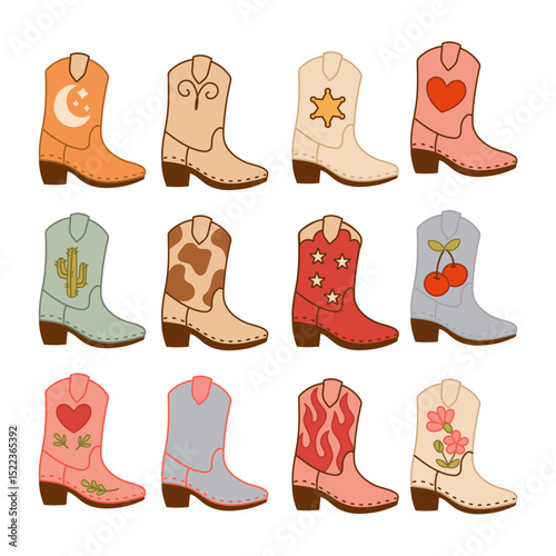 Collection of Cute Western Cowboy Boots with Playful Motifs