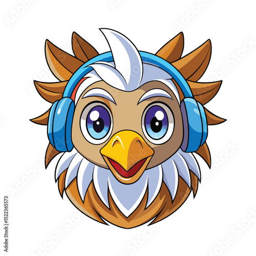 eagle head with headphone on white background