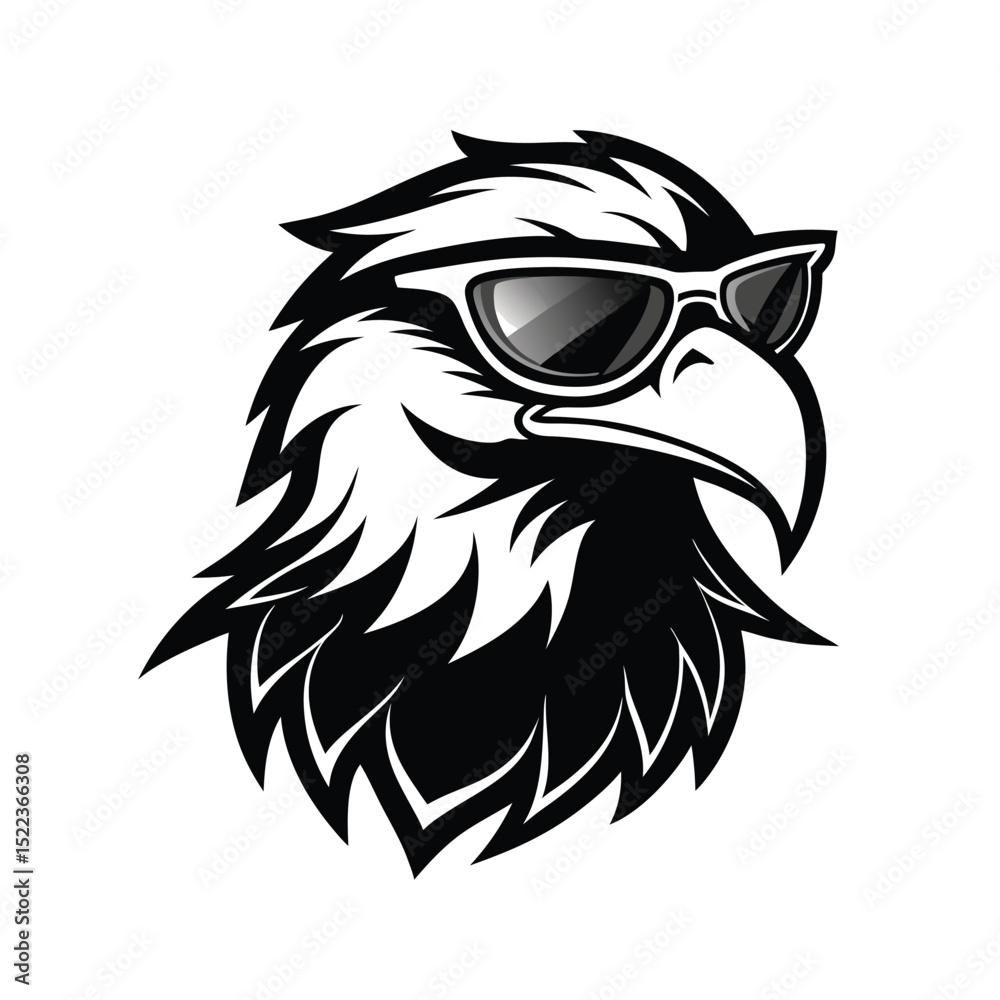 Fototapeta premium eagle head with sunglasse black silhouette vector