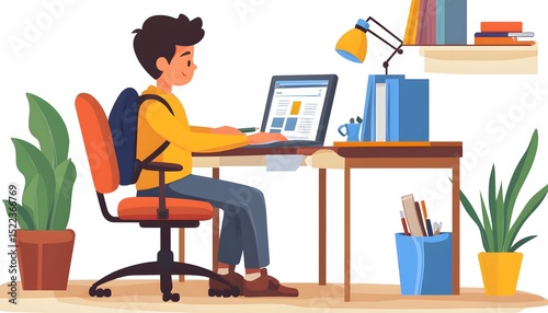 Young person working at a desk.