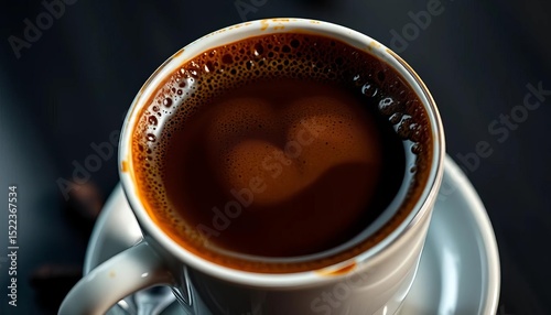 Rich crema crowns dark, freshly brewed coffee,  hot drink,  dark roast