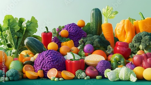 An abundant arrangement of colorful fresh vegetables and fruits