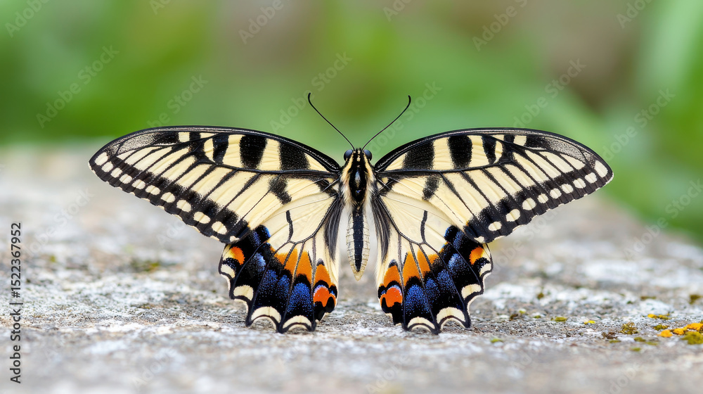 Fototapeta premium Stunning butterfly with intricate patterns and vibrant colors, showcasing its wings natural setting. delicate details and beauty evoke sense