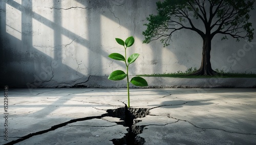 Plant growing through cracked concrete