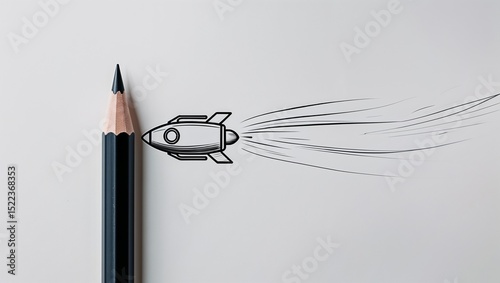 Pencil drawing of rocket launching