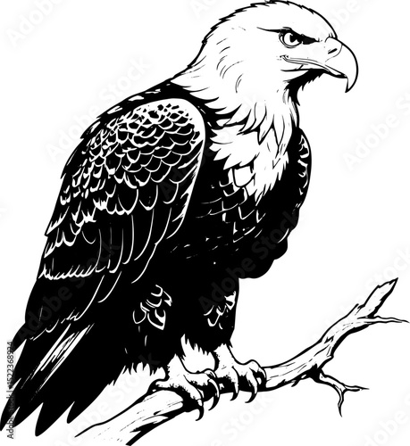 Black and White Eagle Vector Illustration - Majestic Bird of Prey