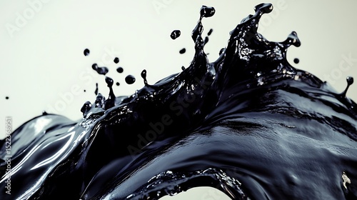A dynamic splash of black paint or ink isolated on a white background