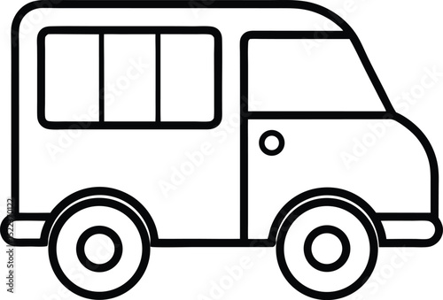 Simple Line Drawing of a Vintage Delivery Van Retro Transportation Illustration