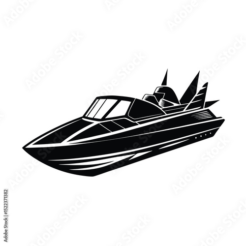 jet boat black silhouette vector on white backgrou