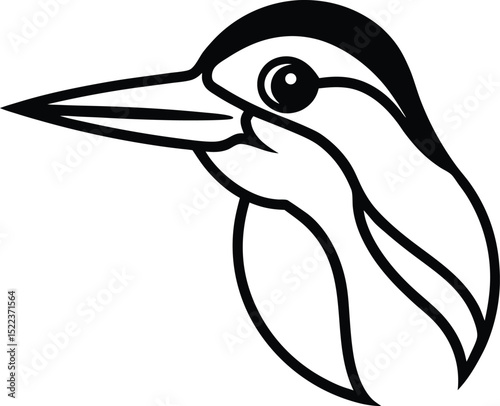 Elegant Kingfisher Bird Head Line Art Illustration Nature's Beauty in Simple Lines