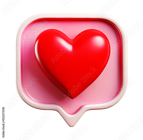 3d render illustration of transparent bubble speech with heart icon isolated on white background