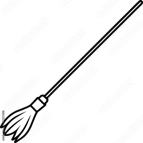 Simple Line Drawing of a Broom Cleaning Supplies Illustration