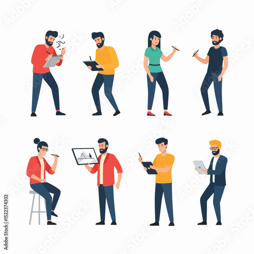 People working and designing with tablet and notebook