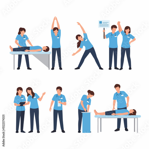 Healthcare professionals patients examination stretching exercise health