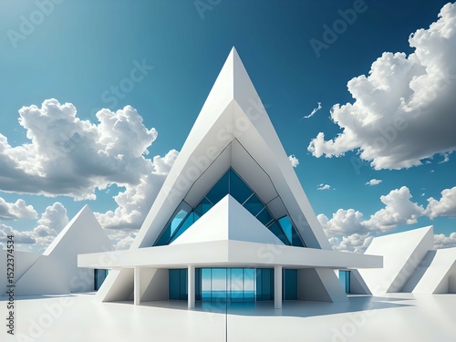 Modern Architectural Design Futuristic White Pyramid Building