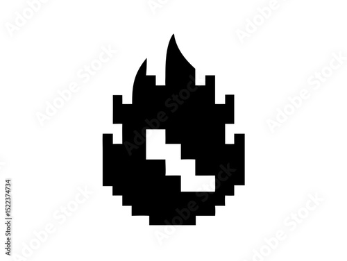 Professional Bit Inspired Flame Built From 16 Bit Black Squa Design