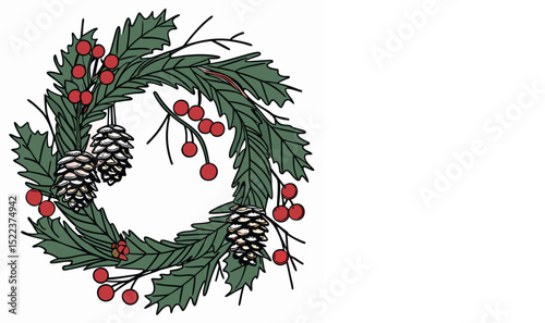 christmas wreath with holly berries