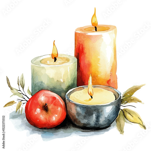 watercolor vector of Candles, high quality, isolated on a white background.