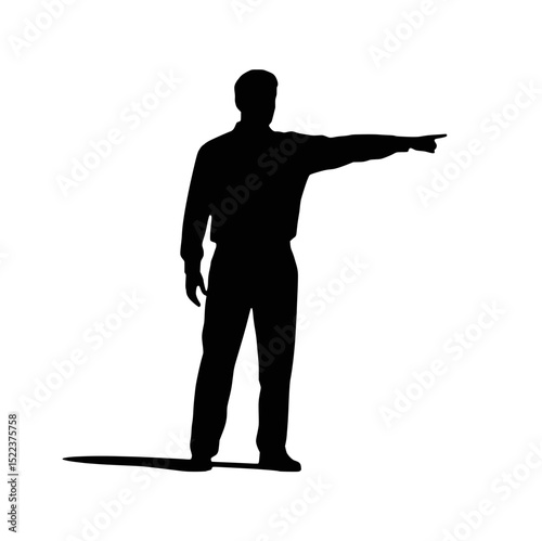 Silhouette of man pointing with one arm raised and commanding vector icon 