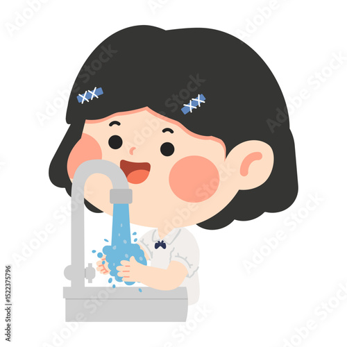 Student girl handwashing cartoon
