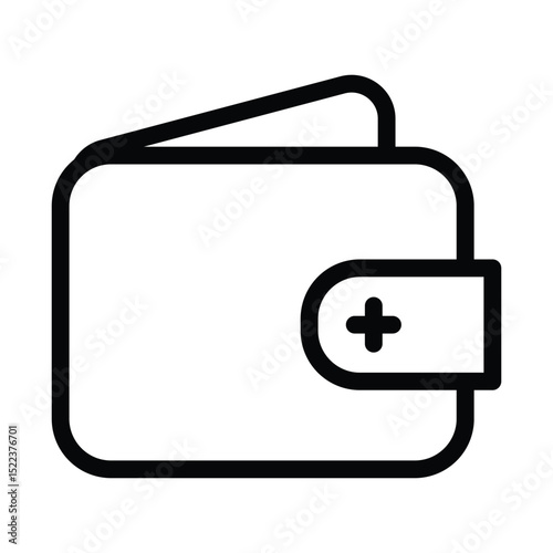 Black and white editable stroke wallet icon, suitable for finance and business websites, apps, and presentations needing a modern and stylish graphic.