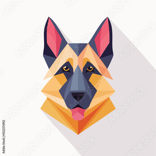 German Shepherd illustrated through prismatic light patterns and faceted symmetry in abstract style.