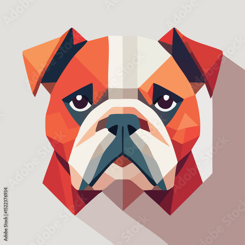 Bulldog illustrated through prismatic light patterns and faceted symmetry in abstract style.