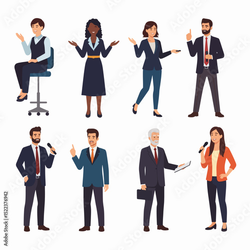 Business people presenters speaking at conference flat
