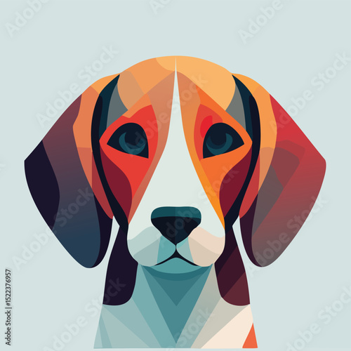 Beagle illustrated through prismatic light patterns and faceted symmetry in abstract style.