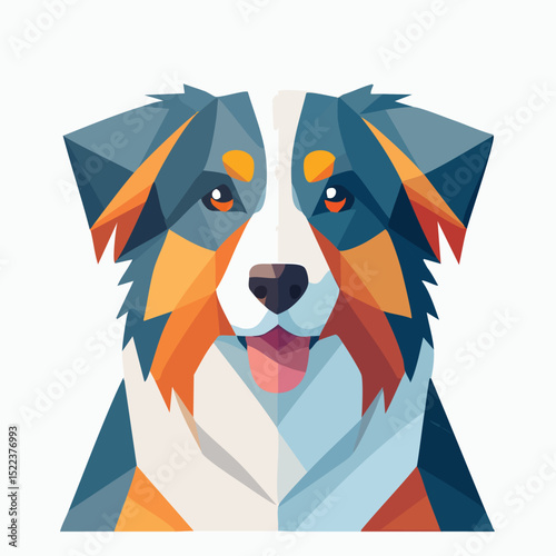 Australian Shepherd illustrated through prismatic light patterns and faceted symmetry in abstract style.