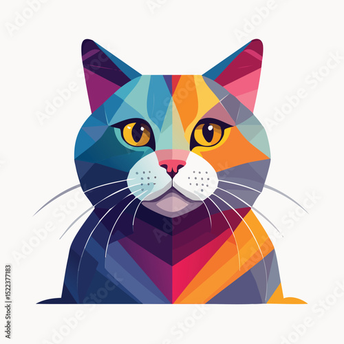 British Shorthair illustrated through prismatic light patterns and faceted symmetry in abstract style.